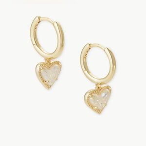 Kendra Scott Ari Heart Gold Huggie Earrings in Iridescent Drusy